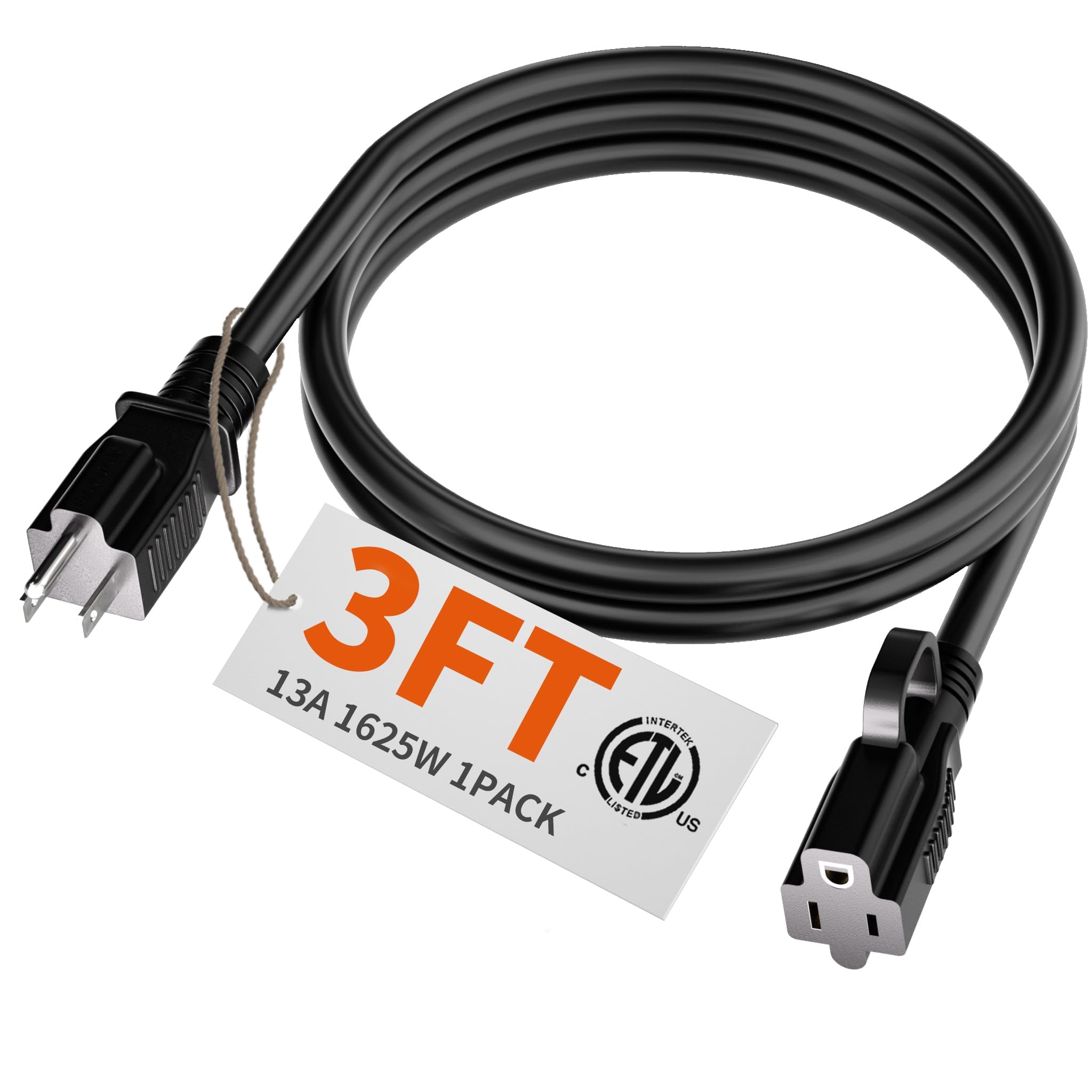 HUANCHAIN Indoor Outdoor Black Extension Cord 50 ft Waterproof, 16/3 Gauge Flexible Resistant Appliance Extension Cord Outside, 13A 1625W 16AWG SJTW, 3 Prong Heavy Duty Electric Cable, ETL Listed